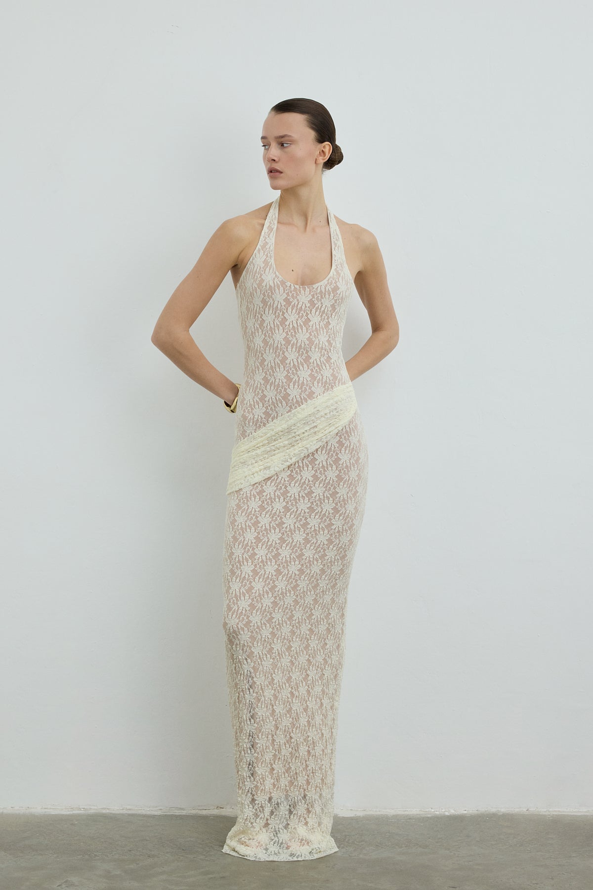 PEARLACE DRESS ECRU