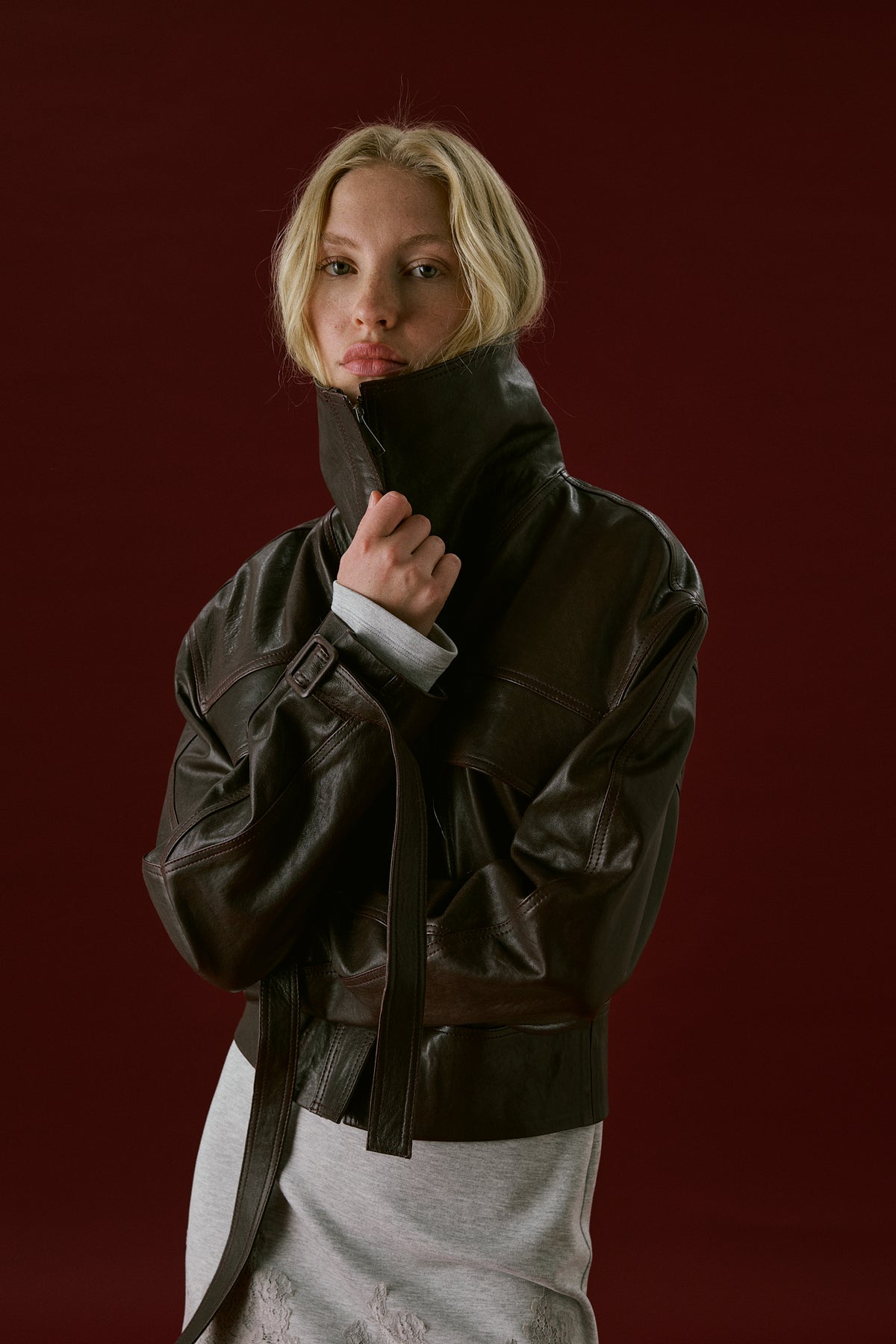 CADIE LEATHER JACKET BURGUNDY